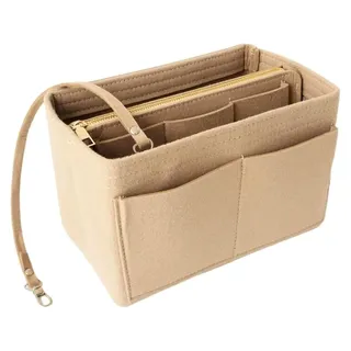 Kleiner khakifarbener Filztaschen-Organizer für Handtaschen mit Reißverschluss