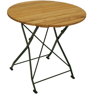DEGAMO Biergarten - Garnitur MÜNCHEN 3-teilig (2x Stuhl, 1x Tisch 77cm rund), Flachstahl grün + Robinie
