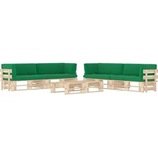 6-tlg. Paletten-Lounge-Set mit Kissen Imprägniertes Kiefernholz - Grün/Bunt
