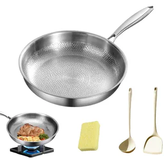 HItianya Titanium Pro Pfanne, 26/28/30 cm Titanpfanne, Titan Pfanne Unbeschichtet, Titanium Hammered Pan Pro, Titan Bratpfanne Mit Deckel, Für Alle Kochfelder (28cm, Ohne Deckel)
