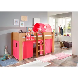 RELITA Hochbett Andi 90 x 200 cm Buche massiv natur pink