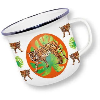 Anamelware Deluxebase Nature Collection – Tiger Große Emaille-Tasse, 475 ml, ideal für Reisen, Camping und den täglichen Gebrauch. Wiederverwendbarer Becher für Kaffee, Suppe und kalte Getränke