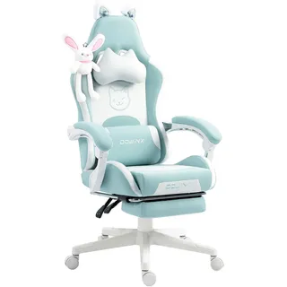 Dowinx Gaming Stuhl,Gamer Chair,PU Leder Sessel mit Katzenohren und Hase - Anhänger,Ergonomischer Gamingstuhl,150KG Tragkraft PC Stuhl,Verstellbar Fußstütze Armlehnen Rückenlehne,Hase - Mintgrün‌