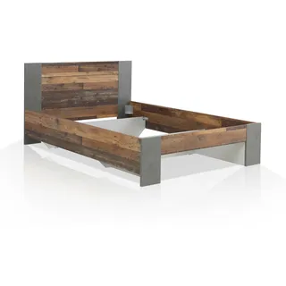 Bett Futonbett Singlebett 140x200 cm CASSIA Weiß Dekorplatte Old Wood Vintage