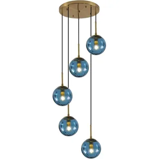 KCO Beleuchtung Nordisches Blaues Glas-Pendelleuchten 5-Licht-Kugel-Cluster-Pendelleuchte Gebürstetes Gold Kücheninsel-Pendelleuchten Modernes Bauernhaus Mehrfach-Pendelleuchten Hängende