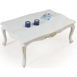 Casa Padrino Luxus Barock Massivholz Couchtisch Weiß / Gold 108 x 78 x H. 46 cm - Wohnzimmertisch im Barockstil