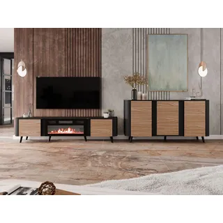 MIRJAN24 Wohnzimmer-Set Volare I, (2er-Set, Kommode, TV-Lowboard), mit Kamin, Realistische LED-Flamme, push to open braun|schwarz