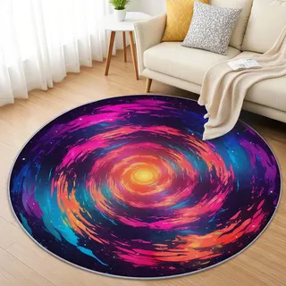 AevuCub Abstrakte Kunst Teppich Rund 120cm Kurzflor - Waschbare Teppiche Wohnzimmer Modern Bunt - Runder Teppich 120 Durchmesser Kinderzimmer - Bettvorleger Schlafzimmer rutschfest Weich