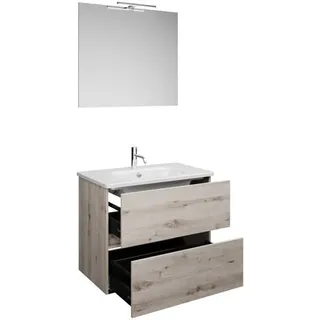 burgbad Rocio Set aus Spiegel mit LED-Leuchte, Waschtisch und Waschtischunterschrank, Breite 800mm, SGYP080F6225C0001, Farbe: Eiche Dekor Silber
