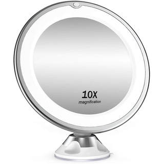 Kosmetikspiegel 10X Vergrößerung, LED Beleuchtet Schminkspiegel 360° Schwenkbar Rasierspiegel mit Saugnapf Wandspiegel Vergrößerungsspiegel mit 3 AAA Batteriebetrieben für Zuhause und Reise - Weiß