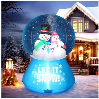 VINGLI Weihnachtsfigur Wetterfest, Weihnachtsdeko Aufblasbar für Innen & Außen, 180 cm Aufblasbarer Schneemann im Kristallball, Schnee-Effekt, 4 LEDs 180 cm