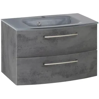 Held Waschtischkombi Held Möbel Stockholm, Grau, Dunkelgrau, Metall, 2 Schublade(n) Schubladen, 80 cm, Made in Germany, hängend, Badezimmer, Waschbecken & Armaturen, Waschtische