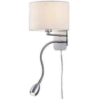 TRIO Leuchten LED Wandleuchte, Lesearm, LED wechselbar, LED fest integriert, Warmweiß, innen, Leselampe mit Schalter & Stecker Nachttischlampe Wand H: 23,5cm silberfarben|weiß