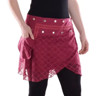 Vishes Wickelrock Mini Lagen Wickelrock Spitzenrock Spitze Baumwolle Lagenlook, Elfen, Goa, Hippie Style rot 36-44