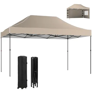 Faltbarer Pavillon Mit Seitenwänden Und Fenstern, 2,9 X 4,3 M, Metall Und Oxford-gewebe, Sandbraun