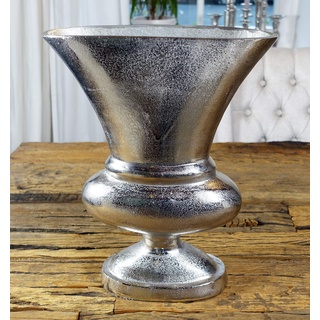MichaelNoll Vase Blumenvase Gefäß Pokalvase Dekovase Aluminium Silber Luxus, Deko Modern, Wohnzimmer, Fensterbank, L 37 cm