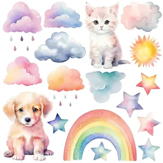 WANDAUFKLEBER 60x82cm - Tiere Himmel Regenbogen