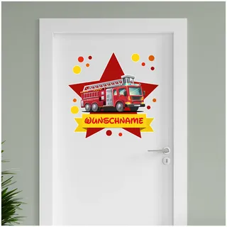 Finest Folia personalisierbarer Türaufkleber Wandtattoo Kinderzimmer für Tür Wand Mädchen Jungen Wandaufkleber mit Wunschname Wunschtext Türschild Aufkleber selbst gestalten (03 Feuerwehrauto)
