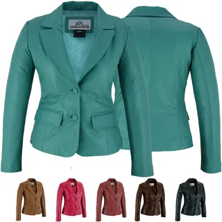 German Wear Damen Lederblazer Lederjacke Blazer Echtleder Jacke aus Lammnappa Leder Schwarz L Grün - L