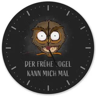 speecheese Eule Wanduhr aus Alu mit Spruch Der frühe Vogel kann Mich mal Coole Morgenmuffel-Eule Uhr Lustiges Geschenk für Büro Tierfreunde