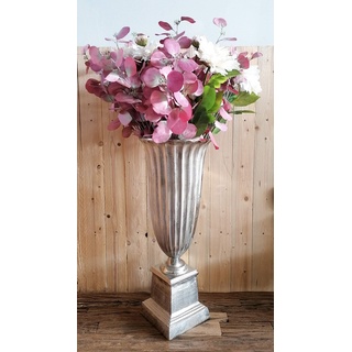MichaelNoll Vase Blumenvase Pokalvase - Dekovase Groß aus Aluminium Metall Silber - Bodenvase für Kunstblumen und Pampasgras - 68 cm oder 75 cm (28x28x68 cm)