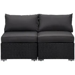 MeXo Gartenlounge-Set Balkonmöbel Rattan Modulsofa mit Liegefunktion Outdoor Wetterfest, (64x64cm Premium-Sitzfläche, 10cm extrabreite Armlehnen, 10cm Deluxe Relax-Sitzkissen, 7+ freie modulare Kombinationen zur Auswahl), Polyrattan Lounge anthrazit Loungesessel für Balkon Terrasse schwarz