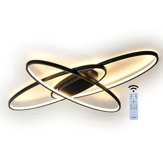 J.SUNUN LED Deckenlampe Modern 3-Ringe Ovale Dimmbar Lampe 3000K-6500K Deckenleuchte Wohnzimmerleuchte Für Wohnzimmer Schlafzimmer Esszimmer Kinderzimmer Küche Badezimmer Flur Lampen Schwarz 130CM