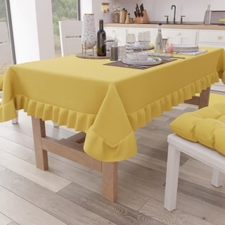 PETTI Artigiani Italiani - Tischdecke mit Volant, Tischdecke, rechteckige Küchentischdecke mit Volant, einfarbige Tischdecke aus Baumwolle, X12-Sitzer (140 x 240 cm) Gelb