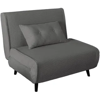 Riess Ambiente Retro Schlafsessel SMART Multifunction - 100cm - grau - Cord Sessel mit Bettfunktion Klappsessel inkl. Kissen