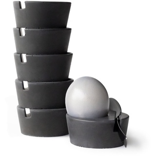 BETOLZ® Design Eierbecher 6er Set aus Beton/Eierbecher stapelbar/Egg Cups/Eierbecher Design - minimalistisch & modern, für Jede Eiergröße - inkl. Löffelhalter