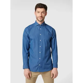 Slim Fit Business-Hemd aus Baumwolle, Blau Melange, 38