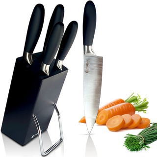 EliteHoff Küchenmesser Set mit Messerblock | Messerset 5 teilig mit Block - Profi Messer für Köche - Kochmesser Set (Edelstahl und Schwarz)