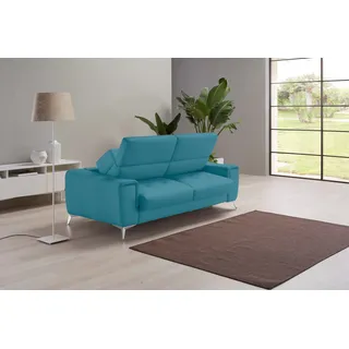 Schlafsofa EGOITALIANO "Francine Designsofa, Loungesofa mit Dauerschlaffunktion, Breite 233 cm", blau (türkis), B:233cm H:100cm T:106cm, Leder »BULL« (echtes Rindsleder). Geschliffenes, pigmentiertes und behandeltes Rindsleder mit einer Dicke von 1, 3-1, 5 mm. Dieses Leder zeigt eine ziemlich weiche Hand mit einem halb undurchsichtigen Aussehen. Es handelt sich um ein geschütztes Leder. Eine leichte Deckschicht schützt sie vor Flecken, ohne ihre ursprünglichen Eigenschaften zu verändern. Die geschützten