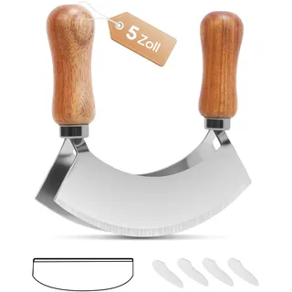 PROKITCHEN Kräuter Wiegemesser Zweischneidig, 13,5 x 12,5 cm Kräutermesser zum Zerkleinern von Kräutern und Gewürzen, Mit Klingenschutz