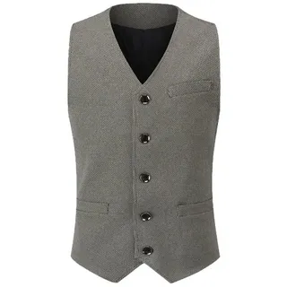 Allthemen Anzugweste Herren Anzugweste Herringbone V-Ausschnitt Wollweste für Hochzeit braun 3XL
