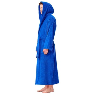 Arus Herrenbademantel Astrom, 100% Baumwolle, mit Kapuze, wadenlang oder extra lang, 100% Baumwolle blau M