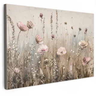 onlywow Leinwandbild, Blumen | Bilder Blumenfeld schwarz, weiß