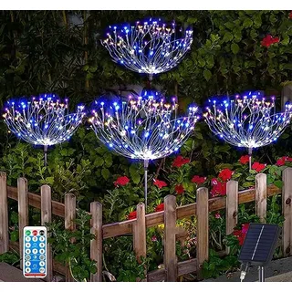 4er Pack Solarlampen für Außen Garten, Solar Gartenleuchte Gartendeko Led Feuerwerk Licht mit Timer und Fernbedienung, Gehwege Hof Pfad Terrasse ...