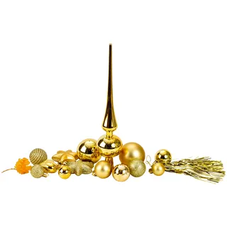 100 teiliges Set Weihnachtskugel Lamettini Lametta Anhänger Christbaumspitze (Gold)