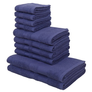 my home Handtuch Set Vanessa, Handtücher mit Bordüre, Walkfrottee (Set, 10-St), einfarbige Duschtücher, Handtücher und Gästetücher aus 100% Baumwolle blau