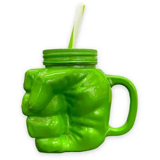 Caribou Living Marvel Avengers Hulk Big Green Fist Mason Jar Drink Glas Tasse Becher 450 ml mit Deckel und Strohhalm