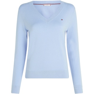 V-Ausschnitt-Pullover TOMMY HILFIGER Gr. XS (34), blau (breezy blue) Damen Pullover V-Pullover