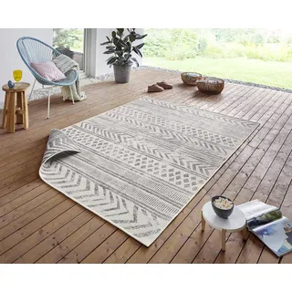 HANSE HOME NORTHRUGS In- Outdoor Teppich Biri 80x150cm - Wendeteppich Wetterfest Boho Style Vintage Design Läufer für Balkon Terrasse Garten Wintergarten Wohnzimmerteppich Wasserfest in Grau Creme