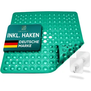 Delluxia Duschmatte rutschfest 53x53 cm INKL. 2 Haken | Antirutschmatte Dusche rutschfeste Badematte schimmelresistent & maschinenwaschbar | Duscheinlage rutschfest, BPA frei & latexfrei | Grün