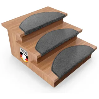 casa pura 1x Treppenstufen Matten, Stufenmatte innen für Treppe, Dynasty Velours Treppenteppich selbstklebend, Teppich für Treppenstufen (halbrund,Anthrazit)