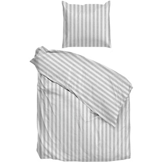 Bettwäsche BANDA DI LINO, Grau - Weiß - 135 x 200 cm - Baumwolle - mit Reißverschluss