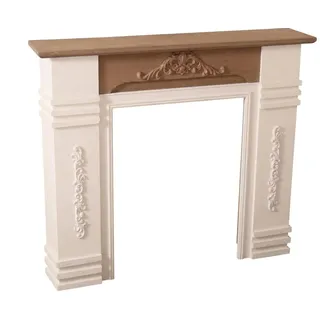 elbmöbel Kaminumrandung Kaminkonsole Landhausstil Holz 110x22x98 cm | Vintage Kaminverkleidung weiß braun - Shabby Chic Deko Konsole aus Tannenholz - Schmale Ablage für das Wohnzimmer