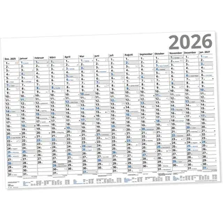 Plakatkalender DIN A1 2026 Parva Blau Posterkalender 84 x 59 cm großer Wandkalender 26 mit Ferienübersicht Sonn- und Feiertage in Blau gerollt geliefert!