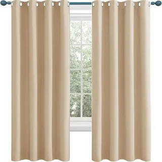 Thermovorhang mit Ösen 40 x 210 cm Thermo Vorhang Kälteschutz Blackout Vorhang Blickdicht Gardinen 2Er Set für Wohnzimmer Kinderzimmer, Beige