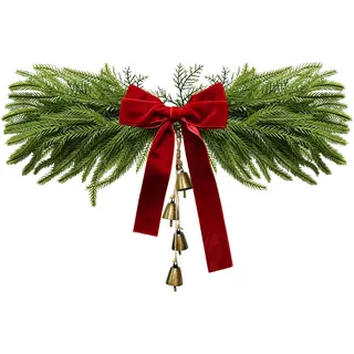 Türkranz Weihnachten, weihnachtskranz für Tür, Kamin, Treppe, Fenster | Norfolk mit Glöckchen und Schleifen, weihnachtsdeko innen outdoor, Tannenzweige künstlich